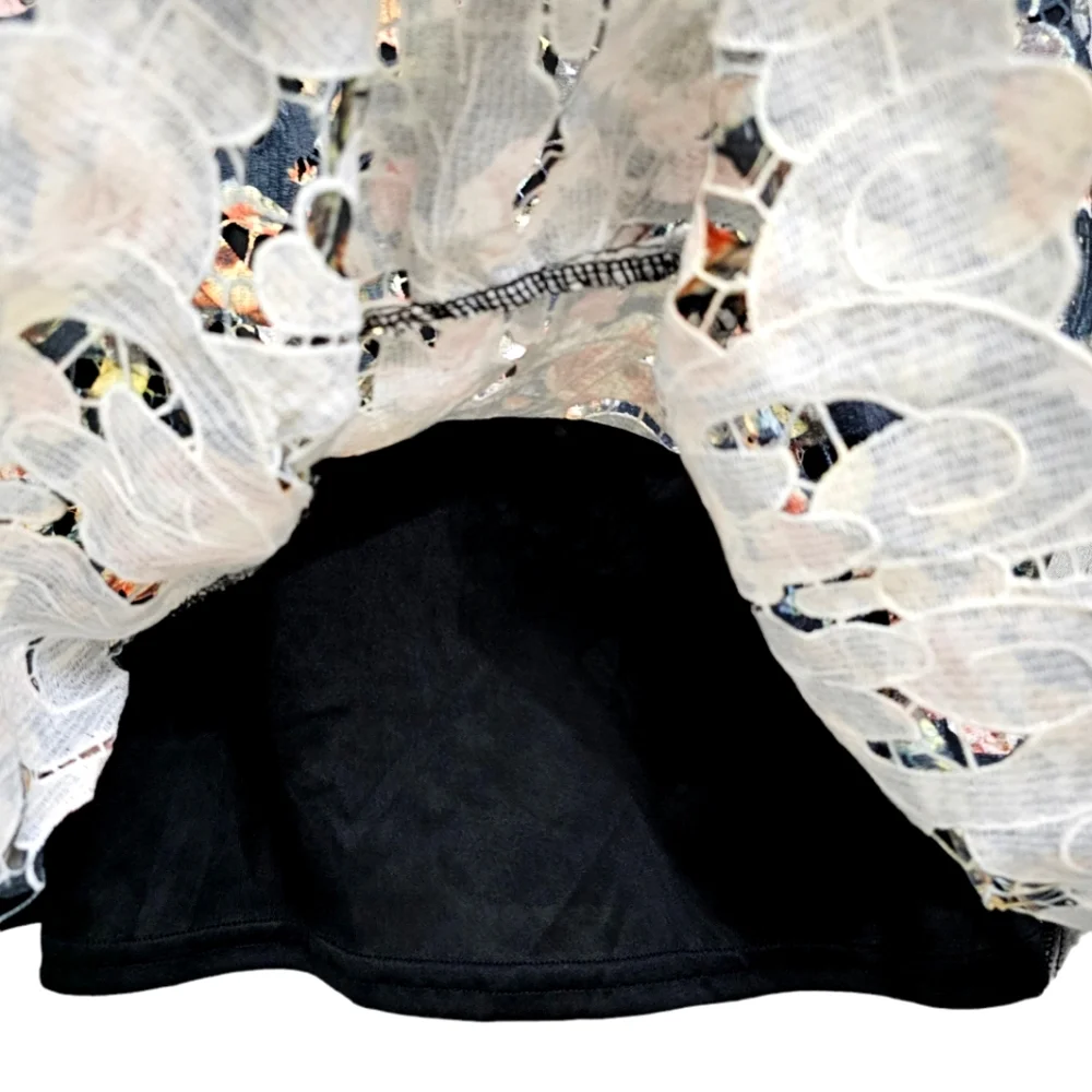 Nwot Boohoo Crochet  Cutout Floral Lace Puff Sleeve Dress - Picture 14 of 17